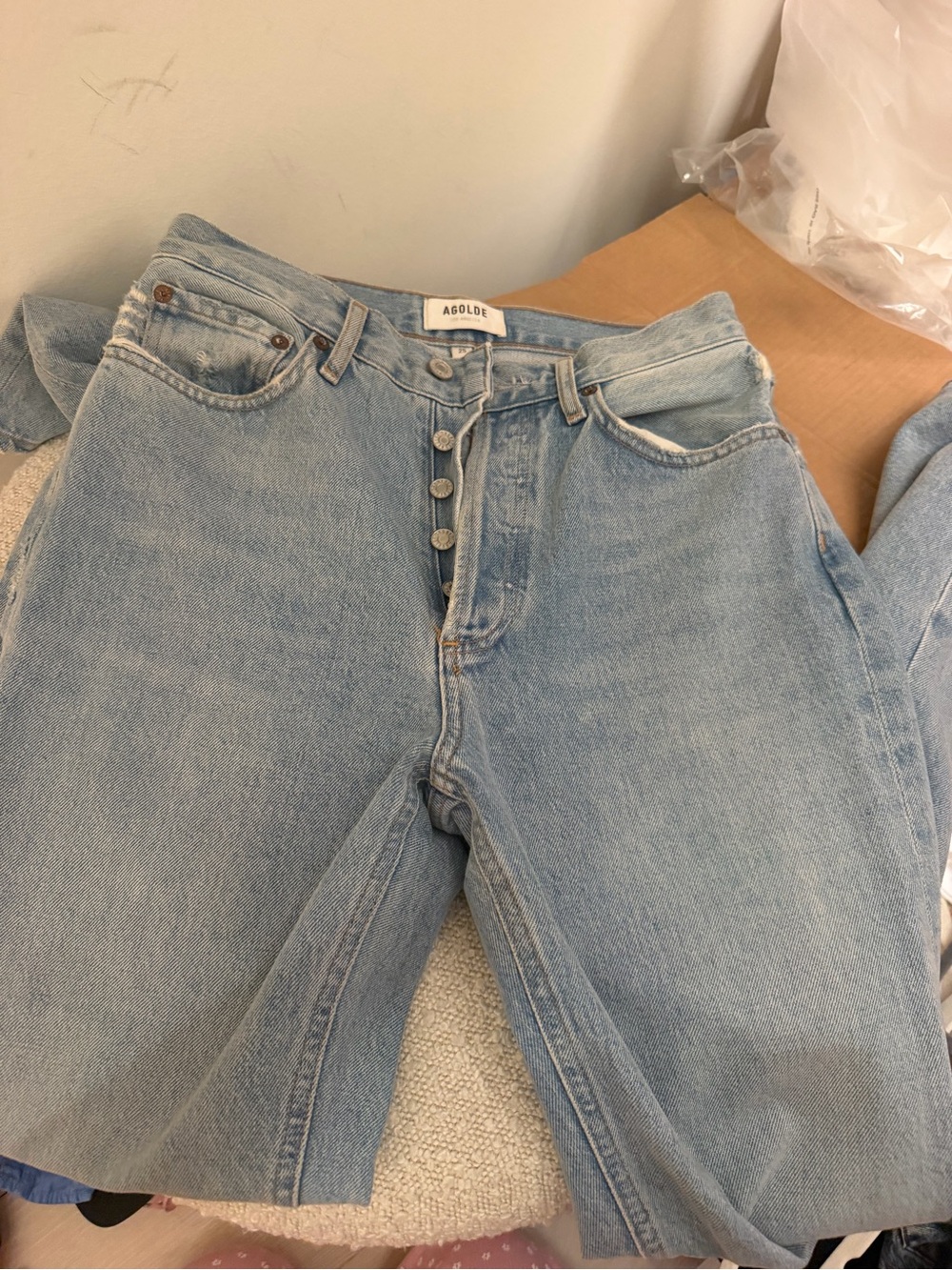 Agolde Light Wash High-Rise Button-Fly Jeans